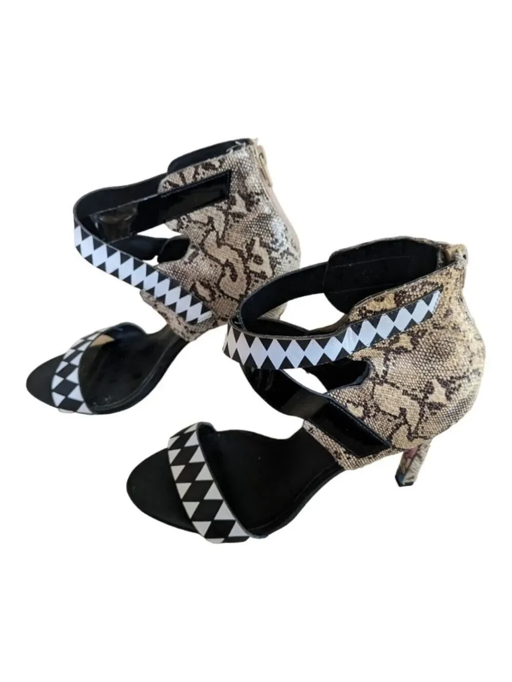 Taylor Says Rio Zip Back Snakeskin High Heel Sandals Size 9